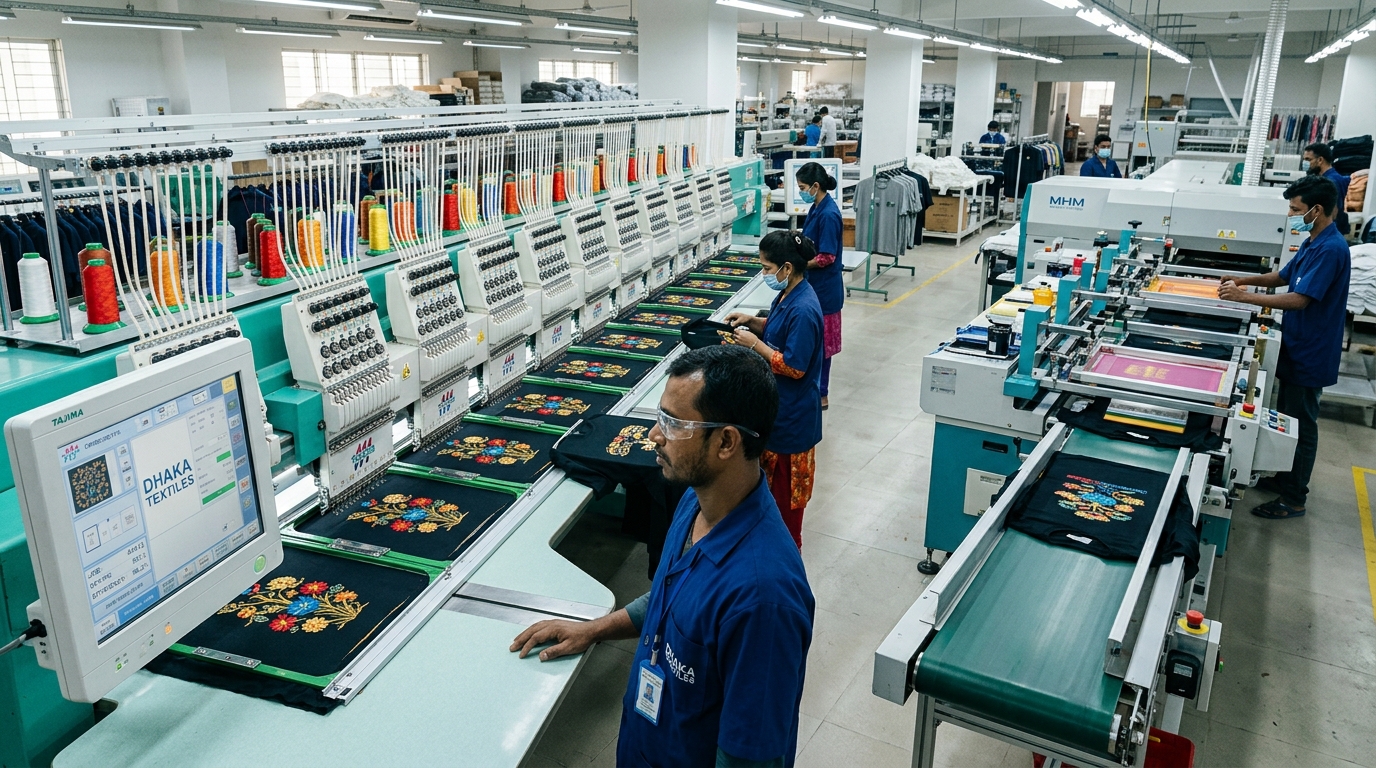 Tajima embroidery machines and printing tables